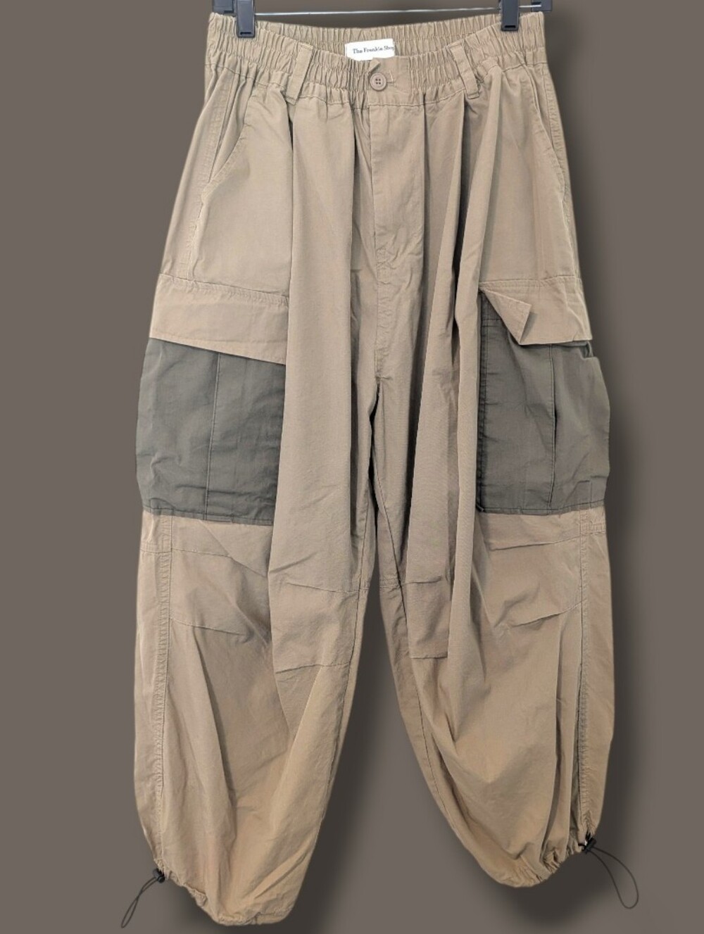 The Frankie Shop Beige Olive High Rise Wide Baggy Stu Colorblock Cargo Pants